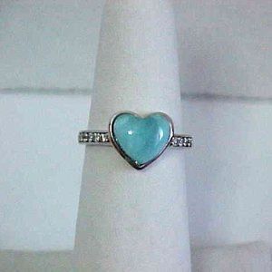 Alamea Larimar Heart Sterling Ring w/ Cz's Size 5